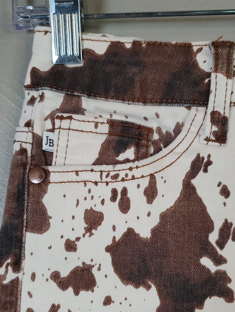 Judy Blue Cow Print High-Rise Denim, Raw Hem Shorts - Brown/White. Small - Picture 2 of 9
